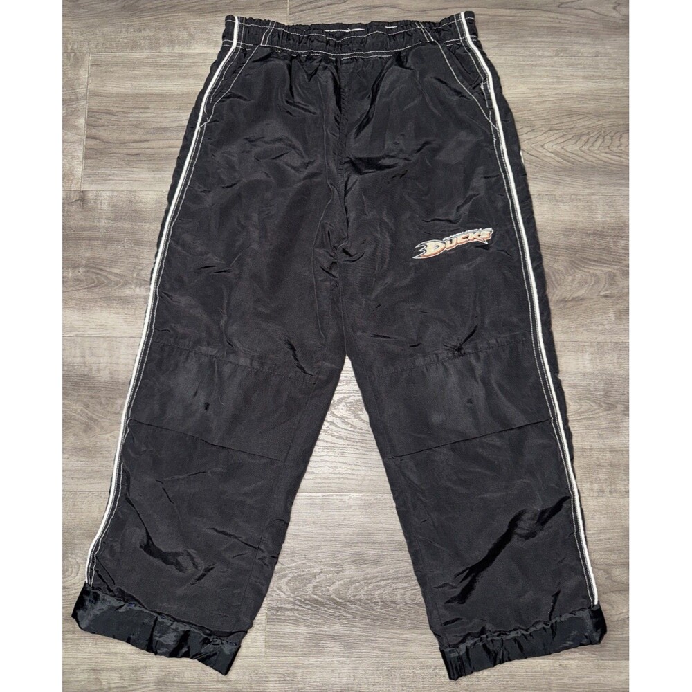 Mission Anaheim Ducks Pants Boys L Large Black Track Pants Sweats Hockey NHL